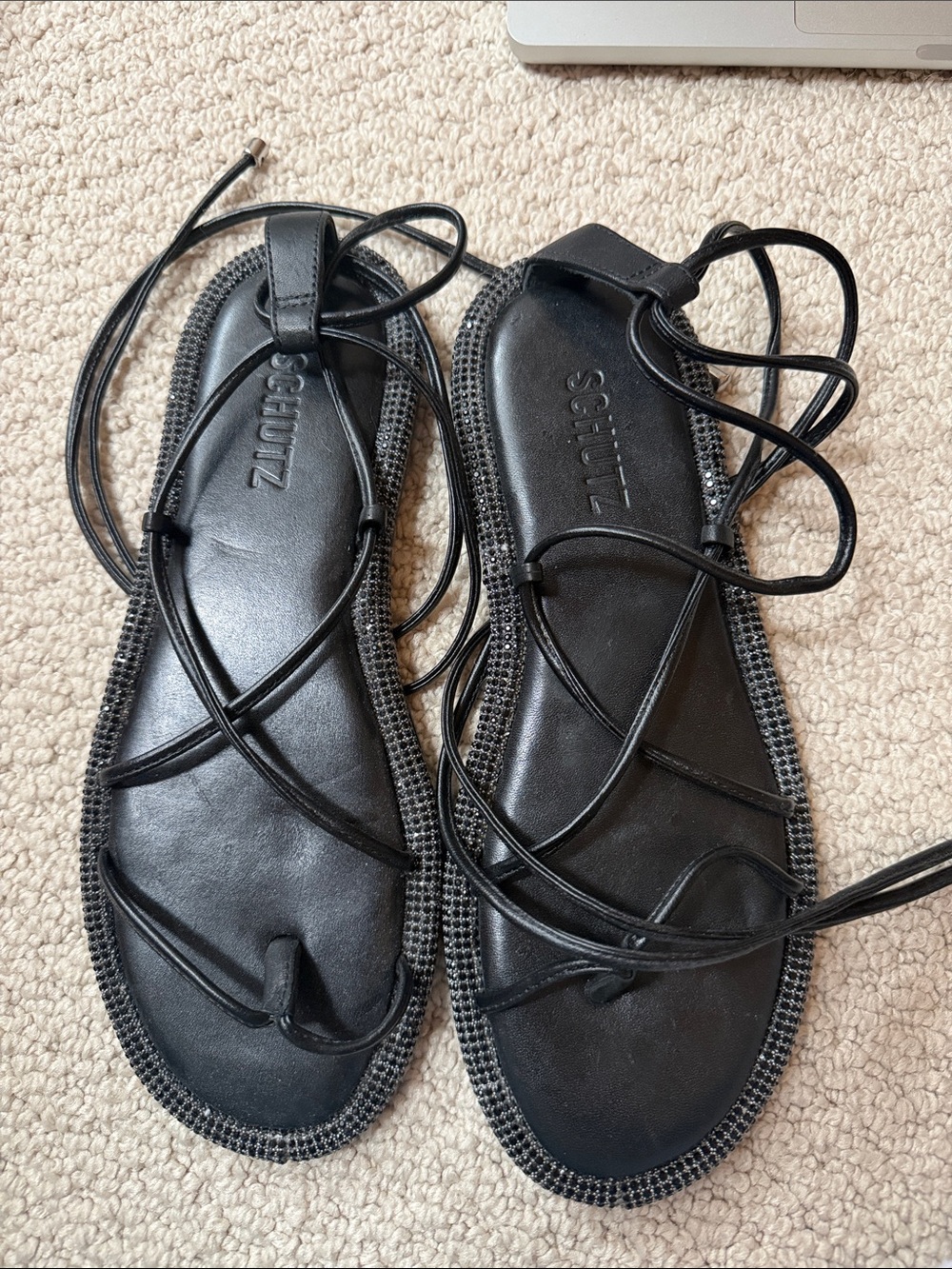SCHUTZ Black Strappy Lace-Up Sandals
